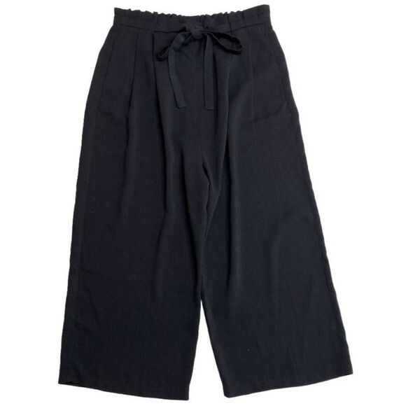 Adrianna Papell Black High Waisted Cropped Capri Paper Bag Pants Sz 8 - Picture 1 of 8